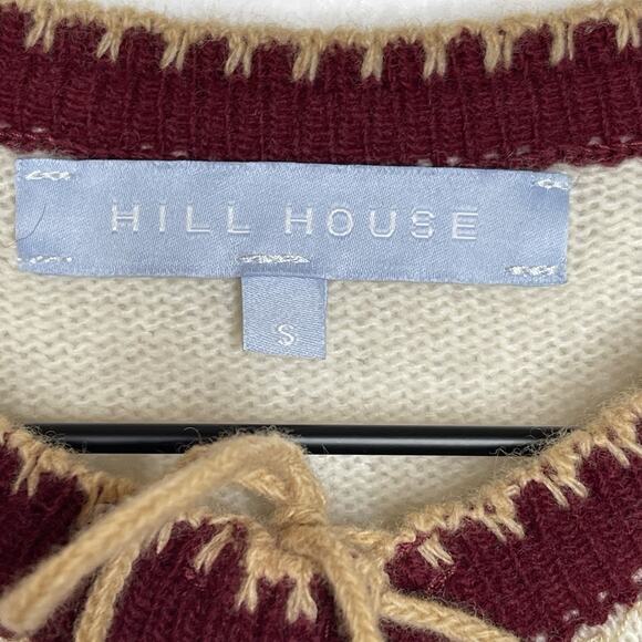 HILL HOUSE Wool Red Floral Embroidered Ruffle Pearl Button Cardigan Sweater S - Picture 5 of 8